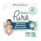 Pampers Pure Protection Diapers - Size 1, 198 Count, Hypoallergenic Unscented Disposable Baby Diapers