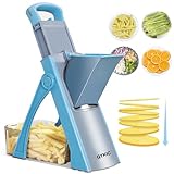 Safe Mandoline Slicer for Kitchen, 5 in 1 Vegetable Chopper, Mandolin Potato Slicer with Thickness Adjuster, French Fry Cutter, Veggie Dicer Faster Kitchen Slicer for Meal Prep Blue