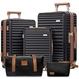 SHOWKOO Luggage Sets 3 Piece Hardside Expandable Suitcase with Double Spinner Wheels TSA Lock (Black, 5 Piece Set)