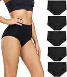 wirarpa Women's Cotton Underwear High Waist Briefs Full Coverage Panties Ladies Comfortable Underpants 5 Pack Black Large