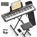 Electric Piano Keyboard with Pedal: Portable 61 Full Size Key Digital Piano with 128 Tone, Support Bluetooth, MIDI, Gift with Piano Bench, Stand, Stickers, Headphones for Beginners（FPK61）