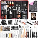 Imzay 304Pcs Leather Tooling Kit, Basic Leather Working Tools and Supplies with Leather Sewing Stitching Carving Cutting Leather Craft Making Tools for Leather Sheath Wallet Belt Boot Seat Sewing and Jewelry Braiding Making