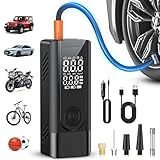 Tire Inflator Portable Air Compressor, Cordless Battery Powered & 12V DC Dual Power Air Pump for Car Tires, 150PSI Electric Bike Tire Pump with Pressure Gauge, LED Light, for Car, Bike, Motor, Ball