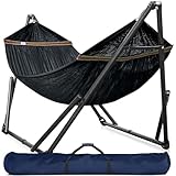 Tranquillo Hammock Stand 3-Year Warranty, Instant 20s Foldable Hammock 600 lbs Capacity Hammock with Stand, Double Camping Hammock, Revolutionary Portable Hammock No Screws, Noiseless Hammocks, Black