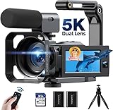 Video Camera Camcorder, 5K 56MP Dual Lens WiFi 3'' 270° Rotatable 16X Digital Zoom Touch Screen Vlogging Camera YouTube Podcast Camera Recorder with 64GB SD Card, Microphone, Remote Control, Tripod