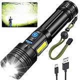 Rechargeable Flashlight 500000 High Lumens, Powerful Led Tactical Flashlights with Zoomable, 7 Modes & COB Light, IPX7 Waterproof, Brightest Flashlight for Camping, Emergencies, Dog Walking