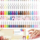 beetles Gel Polish Nail Art Gel Liner Nail Polish Set- 20 Colors Liner Gel Polish Pink Blue White Red Brown Glitter Gel Nail polish Soak Off UV Gel Built Thin Nail Brush in Bottle Gifts for Women