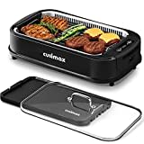 Indoor Grill, CUSIMAX Smokeless Grill Indoor, 1500W Electric Grill Griddle Korean BBQ Grill with LED Smart Display & Tempered Glass Lid, Non-stick Removable Grill Plate & Griddle Plate, Black