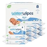 WaterWipes Plastic-Free Original Baby Wipes, 99.9% Water Based Wipes, Unscented & Hypoallergenic for Sensitive Skin, 720 Count (12 packs), Packaging May Vary