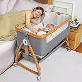 Mereryi Baby Bassinets,Bedside Sleeper for Baby,Bassinet Bedside Sleeper with Wheels,Storage Basket,Mosquito Nets,Easy to Assemble Bassinet for Newborn/Infant,Adjustable Bedside Crib,Portable Baby Bed