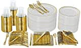 600 Piece Gold Dinnerware Party Set - 100 Guest | 100 Dinner Plastic Plates - 100 Salad Gold Plates- 100 Gold Plastic Silverware Set - 100 9 OZ Gold Plastic Cups | For Wedding, Birthday, Parties