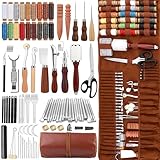 TLKKUE Leather Working Kit, Leather Craft Tools with Custom Storage Bag Leather Craft Making Leather Tooling Kit for Beginners Leather Crafting Tools and Supplies for Carving Punching Sewing Stamping