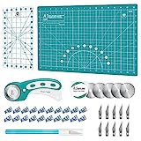 Headley Tools Rotary Cutter Set - 45mm Fabric Cutter, 5 Extra Rotary Blades, A3 Cutting Mat, Quilting Ruler and Sewing Clips, Craft Knife Set, Ideal for Crafting, Sewing, Patchworking,Turquoise