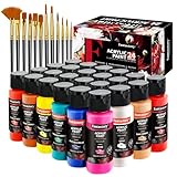 Craft Acrylic Paint, Set of 24 Colors(2 oz/Bottle), Water-Based, Non Toxic, Non Fading, Waterproof, Acrylic Paint Kit for Artwork & DIY Projects on Canvas, Wood, Glass, Clay, Fabric, Ceramic, Paper