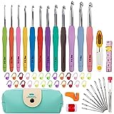 MECHEER Crochet Hooks 12 Sizes Crochet Hook Set, 51 Pack Yarn Crochet Kit for Beginners, Knitting Needles with Ergonomic Handles for Arthritic Hands, Crochet Needle Kit with Blue Case for Crocheters