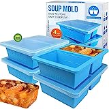 Walfos Silicone Soup Freezer Containers with Lid, Extra-Large 1-Cup Soup Freezer Tray for Soup, Silicone Soup Freezing Tray For Storing and Freezing Soup, Sauce, Broth & Ice, 4 pieces