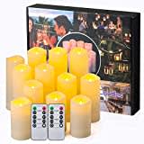 YIIA Flameless Candles Waterproof Outdoors & Indoors, Battery Candles with Remote Timer, Decorative Remote Led Candles (D 2.2''xH 4'' 5'' 6'' 7'') - 12 Pack