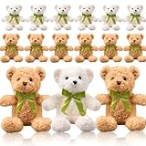 15 Pack Stuffed Bear Plush Toy, Soft Plush Stuffed Animal, 10 Inch Small Cute Plush Bears Toys Teddy Bear Bulk with Bow Tie for Baby Shower Birthday Gift Party Supplies(Light Brown & White)