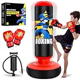 Esnowlee Punching Bag for Kids, Larger Stable Tall 66" Inflatable Boxing Set with Gloves & Air Pump, Inflatable Punching Bag Gifts for Boys & Girls Age 3-12,Karate/Taekwondo/Ninja Toys