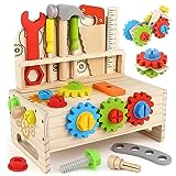 Wooden Kids Tool Set Toy, Toddler Tool Bench Montessori Toys for 2 3 4 Year Olds, 38 Pcs Educational STEM Construction Toys Pretend Play Toddler Tool Set Birthday Gift for Age 2-4 Boys & Girls