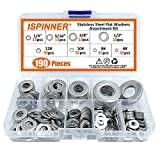 ISPINNER 190pcs 304 Stainless Steel Flat Washers Assortment Kit, 8 Sizes 1/2" 3/8" 5/16" 1/4" 12# 10# 8# 6#