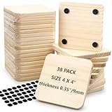 38 Pack Unfinished Wood Coasters, 4 Inch Square Blank Wooden Coasters for Crafts with Non-Slip Dots, Wood Slices for DIY Architectural Models Drawing Painting Wood Engraving