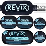 REVIX Ice Packs for Injuries Reusable, 5 Pack Hot and Cold Gel Ice Pack Set for Pain Relief, Swelling, Bruises, Inflammation and Post Surgery Recovery, Adjustable & Flexible for Knees, Back, and Neck