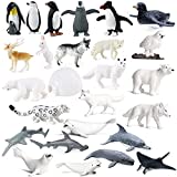 SIENON 26Pack Polar Animal Figures,Mini Plastic Arctic Antarctic Sea Animal Figurines Penguin Polar Bear Walrus Snowy Owl Wolf for Kids Toddlers Birthday Cake Topper Gift Easter Egg Filler