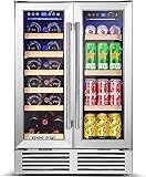 BODEGA 24 Inch Wine and Beverage Refrigerator,Dual Zone Wine Beverage Cooler,Under Counter Wine and Beer Refrigerator Cooling Compressor,Hold 19 Bottles and 57 Cans,Built-In/Freestanding for Home,Bar