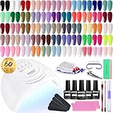 JODSONE 60 PCS Gel Nail Polish Kit with UV Light Base and Matte Glossy Top Coat Nail Gel Polish Soak off Manicure Accessory Tools Suitable for All Seasons