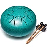 Steel Tongue Drum Musical Instruments: 6 Inch 8 Notes Metal Hand Drums, Music Gifts for Family Friends (Malachite)