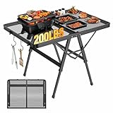 Raynesys Foldable Grill Table with Mesh Desktop, 200lbs 3Ft Portable Folding Table, Height Adjustable Metal Table for Ourdoor, Camping, Picnic, BBQ and Beach, RV, 35.4" L x 23.6" W