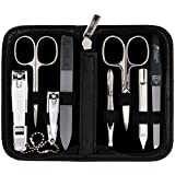 3 Swords Germany - brand quality 8 piece manicure pedicure grooming kit set for professional finger & toe nail care scissors clipper fashion leather case ostrich black in box, Made in Germany