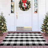 Buffalo Plaid Rug 3x5 Feet Buffalo Check Rug Cotton Black and White Checkered Rug Washable Carpet Front Porch Decor Outdoor Indoor Welcome Mats for Entryway/Farmhouse/Living Room/Dining Room/Bedroom