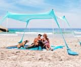 SUN NINJA Pop Up Beach Tent Sun Shelter UPF50+ with Sand Shovel, Ground Pegs and Stability Poles, Outdoor Shade for Camping Trips, Fishing, Backyard Fun or Picnics (10x10 FT 4 Pole, Torquoise)