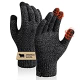 SONORAN Merino Wool Gloves for Men & Women, Touch Screen Liner Gloves Base Layer Warm Gloves with Thermal Soft Knit Lining Glove for Driving Running Hiking XL (Black Gray)