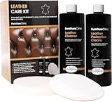 Furniture Clinic Large Leather Care Kit | Leather Cleaner + Conditioning Protection Cream for Furniture | Two 17oz Bottles + 1 Sponge & 1 Cloth | Restore Leather Couches, Car Seats, Jackets, & Boots