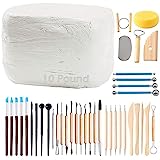 ReArt Natural Air-Dry Clay, Pottery Clay10LBs with 40 Pcs Pottery Tools Clay Sculpting Tool Set, All-Purpose Modeling Clay (White)