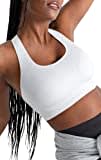 SHAPERMINT Seamless Racerback Wireless Sports Bra for Women with Removable Cups | Low Compression Womens Workout Tops | from Small to Plus Size Bras, 2X-Large, White