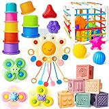 Montessori Toys for Babies 0-3-6-12 Months, 6 in 1 Baby Toys 4 5 6 7 8 9 Month Old, Baby Blocks Stacking Toys, Infant Baby Sensory Development Learning Toys Gifts for 1 2 3 Year Old Boys Girls