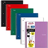 Five Star 1-Subject Spiral Notebook, 8.5" x 11" Sheet Size, College Ruled, 200 Pages/100 Sheets, Neat Sheet Perforated Pages, Wirebound, Assorted Colour Poly Covers, 6-Pack (38052)