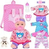 12 inch Baby Doll and Accessories-Reborn Baby Dolls Real Life Baby Dolls with 3 Sets Clothes,Backpack,Pacifier, Bottle(One Doll)