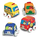 Melissa & Doug K's Kids Pull-Back Vehicle Set - Soft Baby Toy Set With 4 Cars and Trucks and Carrying Case - Pull Back Cars, Soft Vehicles Toys For Babies And Toddlers