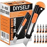 DIYSELF 24 Pack Utility Knife, Retractable Box Cutters, Box Cutter Knife (18mm Wide Blade Cutter), Box Opener for Office, Home, Arts Crafts, Hobby