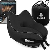 SNUGL Neck Travel Pillow - Memory Foam Airplane Pillow - Flight Pillow | Neck Support Travel Pillow with Carry Bag & Clip | Neck Pillows for Sleeping Travel Plane | Flying Travel Essentials - Black