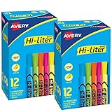 Avery Hi-Liter Desk-Style Highlighters, Chisel Tip, 12 Highlighters, Assorted Colors, 2 Packs (25601)