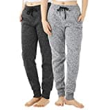 TEX2FIT 2-Pack Joggers for Women with Side Pockets, Rib Cuff Bottoms, Soft Fleece Sweatpants for Women (2pcs Set) (Light Grey/Dark Grey, X-Large)