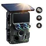 Solar WiFi Trail Camera - 4K 30fps 60MP Starlight Night Vision Dual Lens Bluetooth Game Camera with 0.1S Trigger IMX458 Sensors Hunting Cam with 120° Wide-Angle IP66 Waterproof