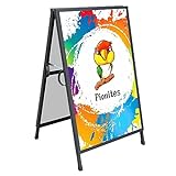 Pionites Heavy Duty Slide-in Folding A Frame Sign Sidewalk Sign 24x 36 Inch Sandwich Board Steel Metal Double-Side Pavement sign Corrugated Plastic Poster (24x36 inch(Frame only))