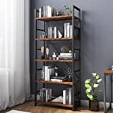 VERMESS Industrial Bookshelf, 5-Tier 24inch Rustic Brown Shelving Unit Wood Bookcase with Open Shelves, Rustic Standing Bookshelves Metal Frame Display Rack for Living Room,Bedroom, 24*11.8*63 inch